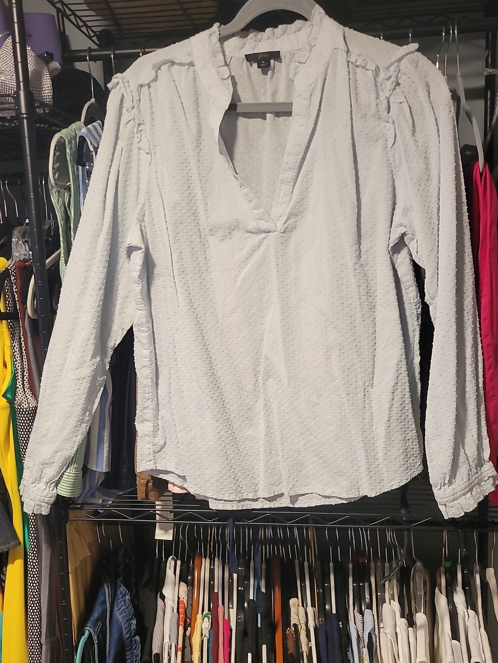 5 For $25"J. Crew White Dobby V-Neck Long-Sleeve Blouse